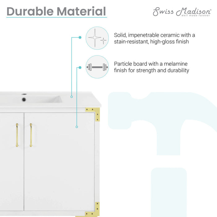 Swiss Madison Voltaire 36" Single, Bathroom Vanity in White with Gold Hardware - SM-BV320