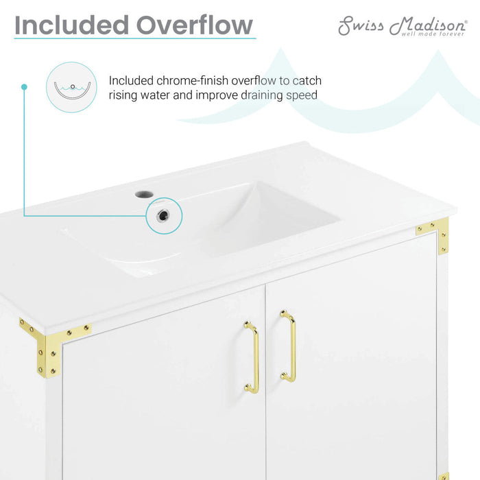 Swiss Madison Voltaire 36" Single, Bathroom Vanity in White with Gold Hardware - SM-BV320