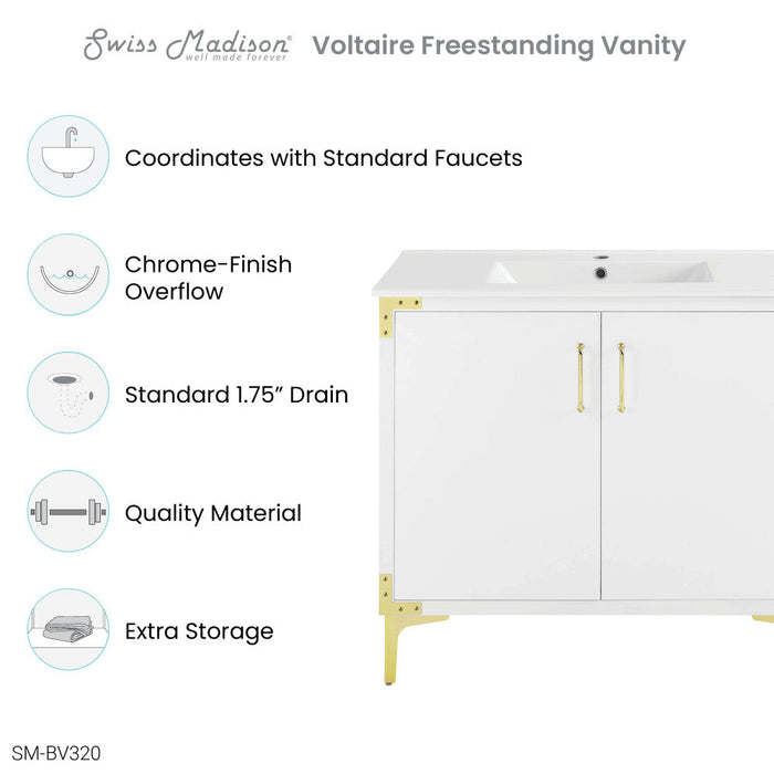 Swiss Madison Voltaire 36" Single, Bathroom Vanity in White with Gold Hardware - SM-BV320