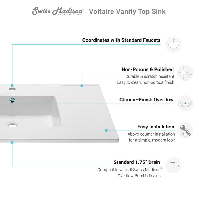 Swiss Madison Voltaire 37 Vanity Top Sink with Single Faucet Hole - SM-VT329