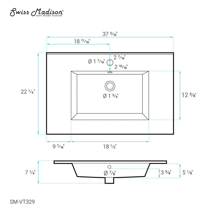 Swiss Madison Voltaire 37 Vanity Top Sink with Single Faucet Hole - SM-VT329