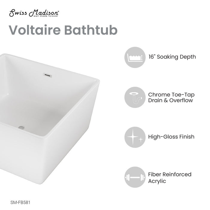 Swiss Madison Voltaire 47" Square Freestanding Bathtub - SM-FB581