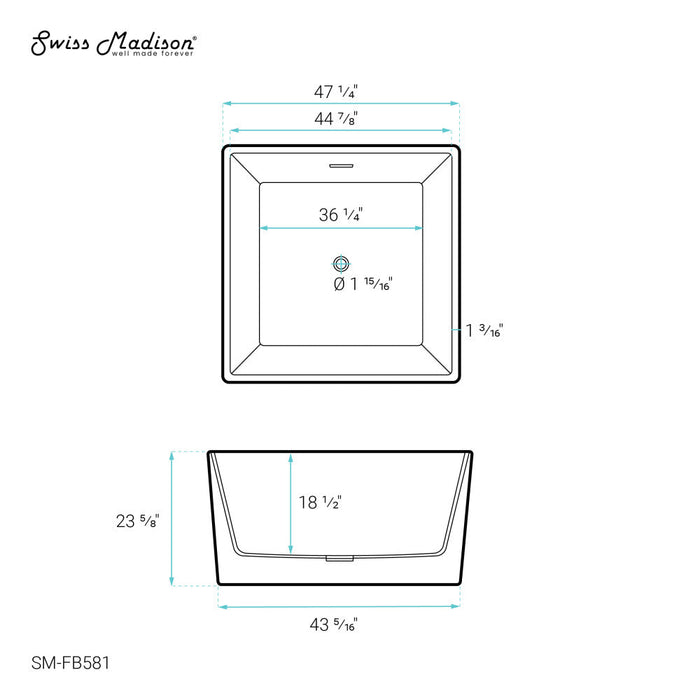 Swiss Madison Voltaire 47" Square Freestanding Bathtub - SM-FB581