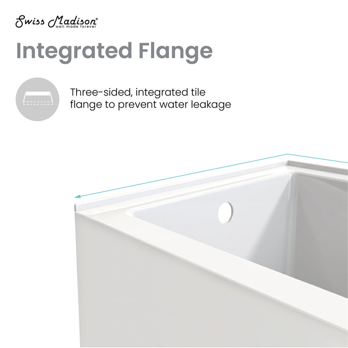 Swiss Madison Voltaire 48" x 30" Left-Hand Drain Alcove Integrated Armrest Bathtub with Apron - SM-AB596