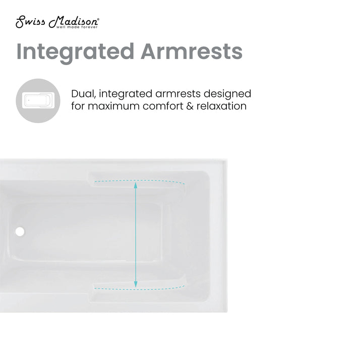 Swiss Madison Voltaire 48" x 30" Left-Hand Drain Alcove Integrated Armrest Bathtub with Apron - SM-AB596