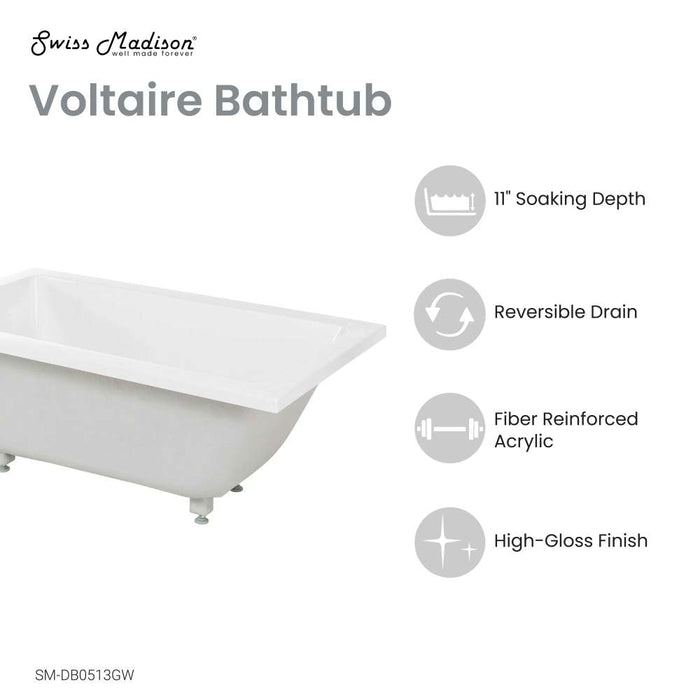 Swiss Madison Voltaire 48" x 30" Reversible Drain Drop-In Bathtub - SM-DB0513GW