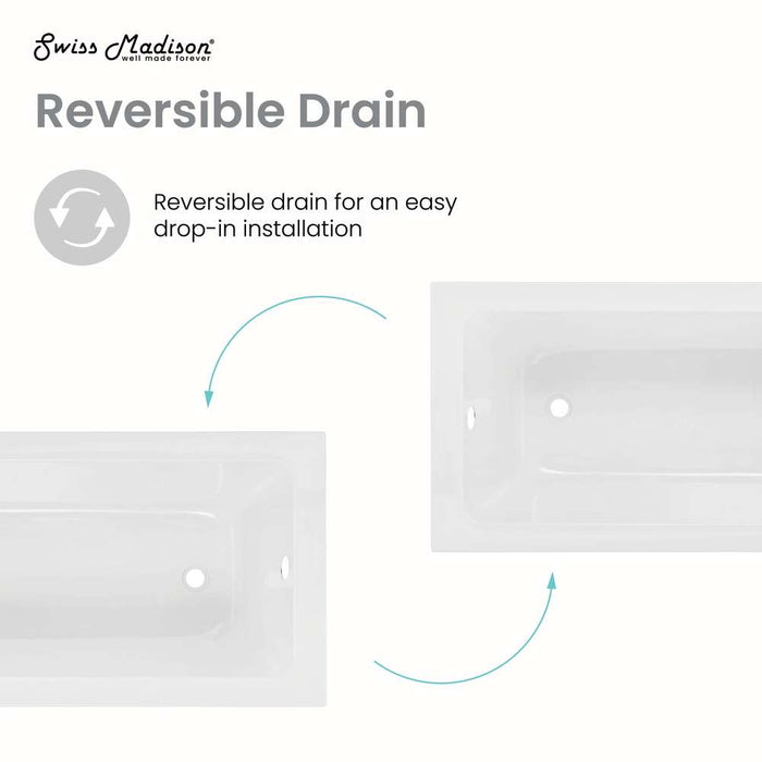 Swiss Madison Voltaire 48" x 30" Reversible Drain Drop-In Bathtub - SM-DB0513GW