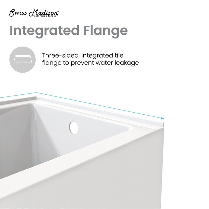 Swiss Madison Voltaire 48" x 30" Right-Hand Drain Alcove Integrated Armrest Bathtub with Apron - SM-AB597