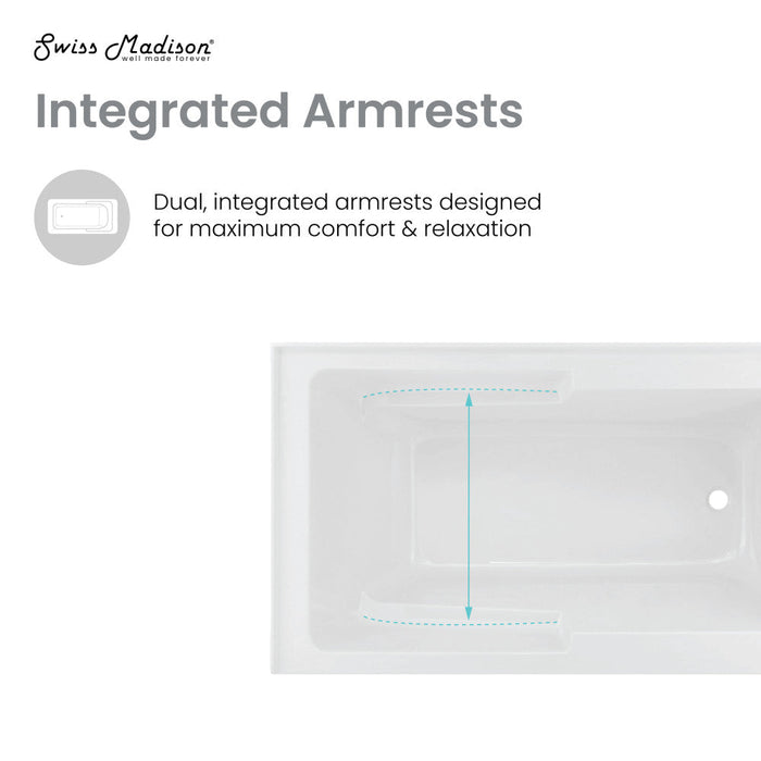 Swiss Madison Voltaire 48" x 30" Right-Hand Drain Alcove Integrated Armrest Bathtub with Apron - SM-AB597