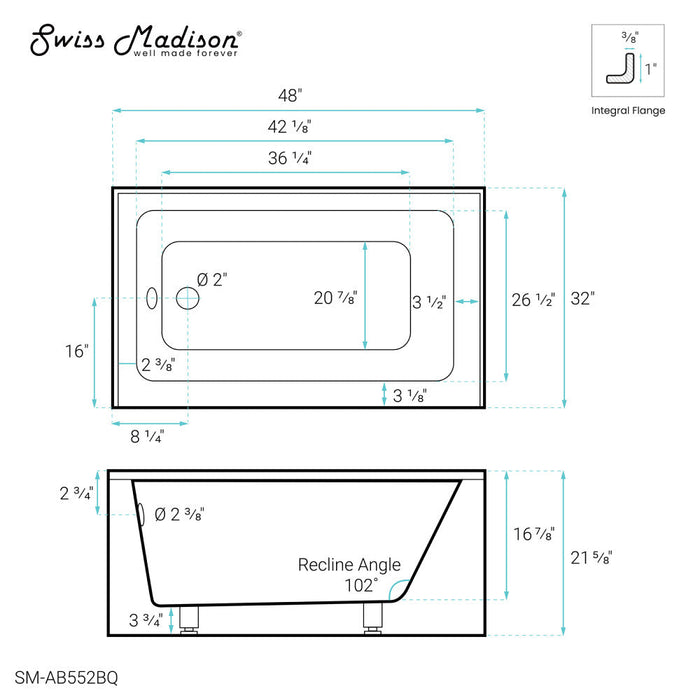 Swiss Madison Voltaire 48" x 32" Left-Hand Drain Alcove Bathtub with Apron in Bisque - SM-AB552BQ