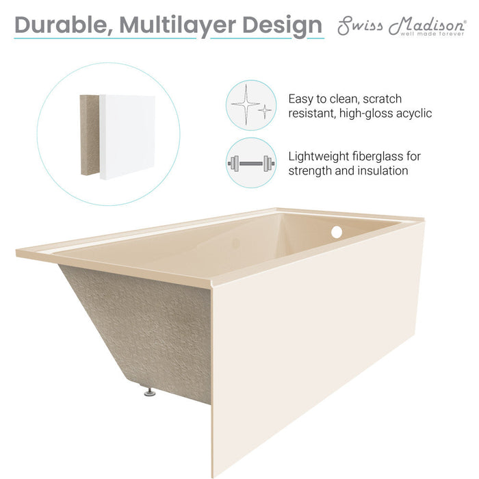 Swiss Madison Voltaire 48" x 32" Right-Hand Drain Alcove Bathtub with Apron in Bisque - SM-AB551BQ