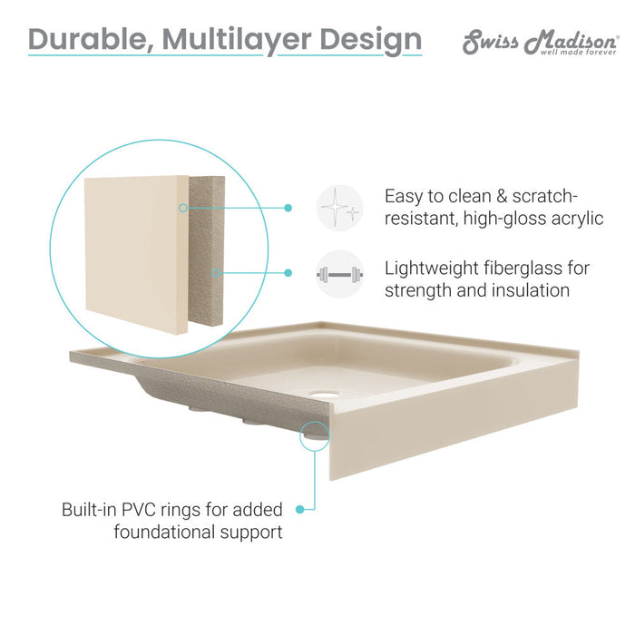 Swiss Madison Voltaire 48" x 36" Single-Threshold, Center Drain, Shower Base in Bisque - SM-SB510V