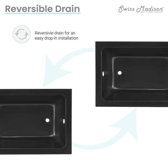 Swiss Madison Voltaire 48" x 32" Reversible Drain Drop-In Bathtub in Matte Black - SM-DB571MB