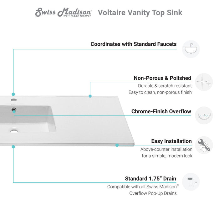 Swiss Madison Voltaire 49 Vanity Top Sink with Single Faucet Hole - SM-VT330