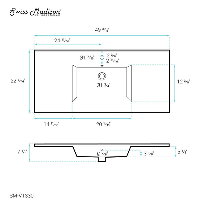 Swiss Madison Voltaire 49 Vanity Top Sink with Single Faucet Hole - SM-VT330