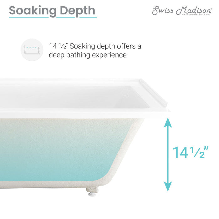 Swiss Madison Voltaire 54" x 30" Acrylic Glossy White, Alcove, Integral Left-Hand Drain, Bathtub - SM-AB562