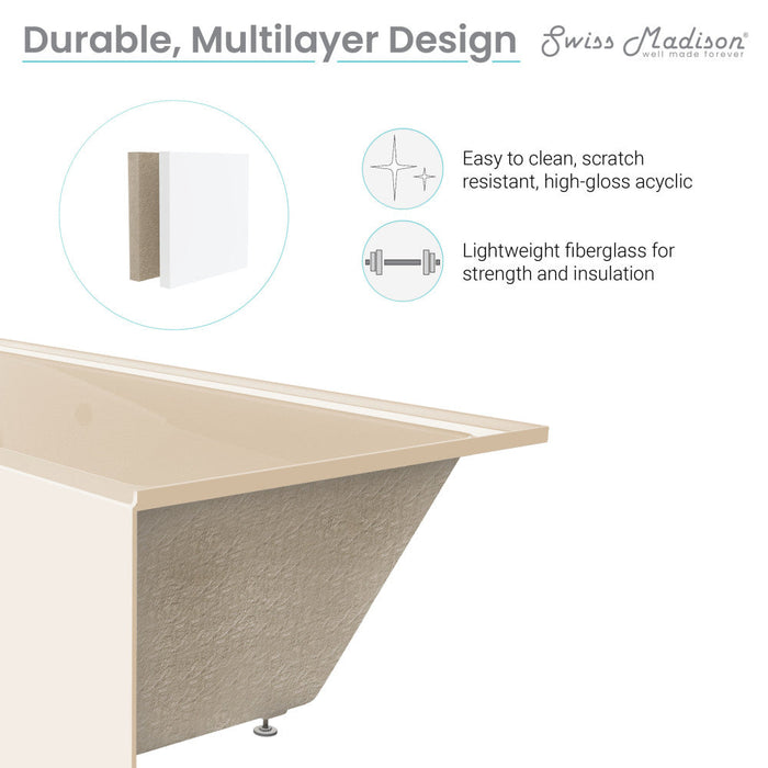 Swiss Madison Voltaire 54" x 30" Left-Hand Drain Alcove Bathtub with Apron in Bisque - SM-AB549BQ