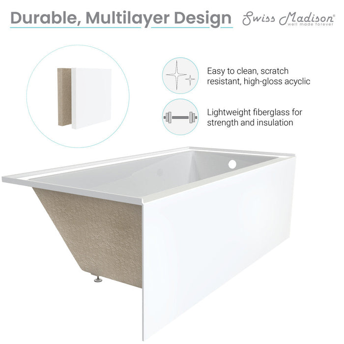 Swiss Madison Voltaire 54" x 30" Left-Hand Drain Alcove Bathtub with Apron - SM-AB557