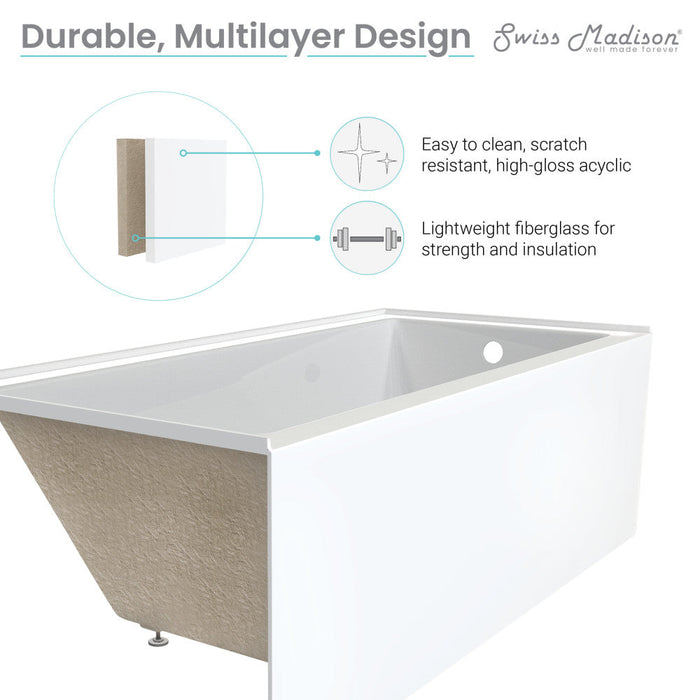 Swiss Madison Voltaire 60" x 30" Right-Hand Drain Alcove Bathtub with Apron - SM-AB592