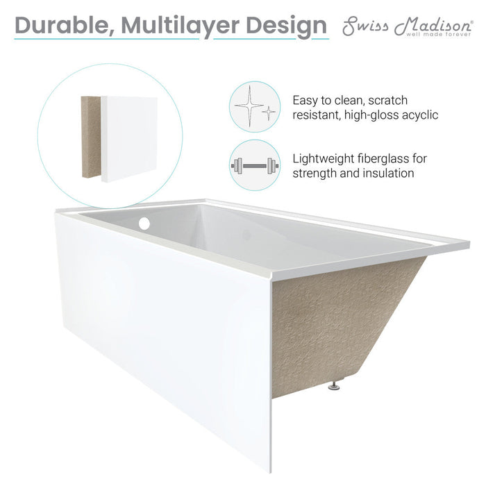 Swiss Madison Voltaire 54" x 30" Right-Hand Drain Alcove Bathtub with Apron - SM-AB558