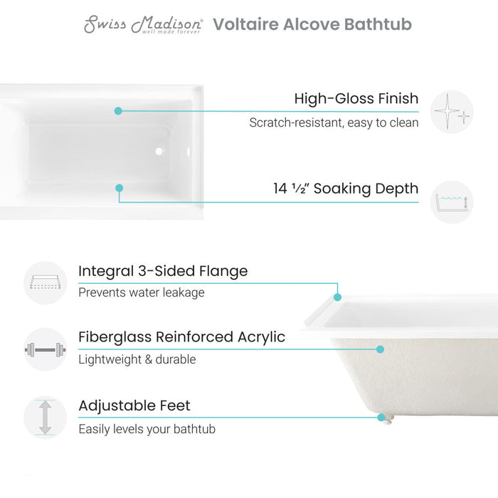 Swiss Madison Voltaire 60" x 32" Left-Hand Drain Alcove Bathtub - SM-DB563