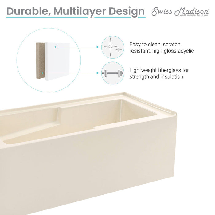 Swiss Madison Voltaire 60" x 30" Left-Hand Drain Alcove Bathtub with Apron in Bisque - SM-AB541BQ