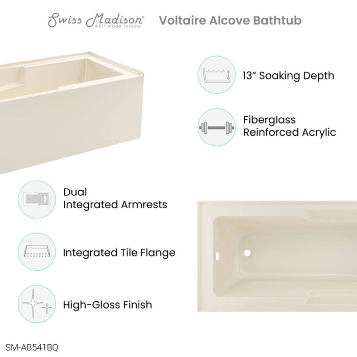 Swiss Madison Voltaire 60" x 30" Left-Hand Drain Alcove Bathtub with Apron in Bisque - SM-AB541BQ