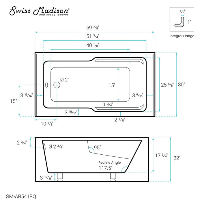 Swiss Madison Voltaire 60" x 30" Left-Hand Drain Alcove Bathtub with Apron in Bisque - SM-AB541BQ