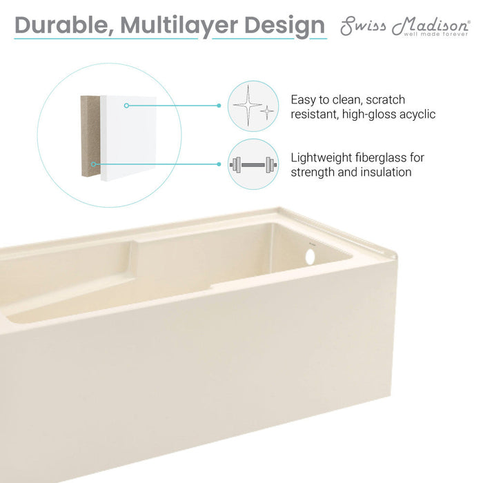 Swiss Madison Voltaire 60" x 32" Right-Hand Drain Alcove Bathtub with Apron in Bisque - SM-AB542BQ