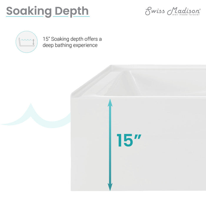 Swiss Madison Voltaire 72" x 36" Right-Hand Drain Alcove Bathtub with Apron and Armrest - SM-AB555