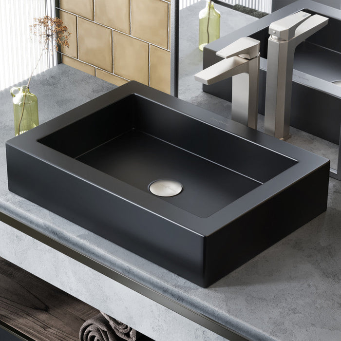 Swiss Madison Voltaire Ceramic Rectangle Vessel Sink, Matte Black - SM-VS282MB