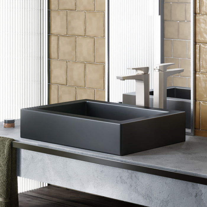 Swiss Madison Voltaire Ceramic Rectangle Vessel Sink, Matte Black - SM-VS282MB