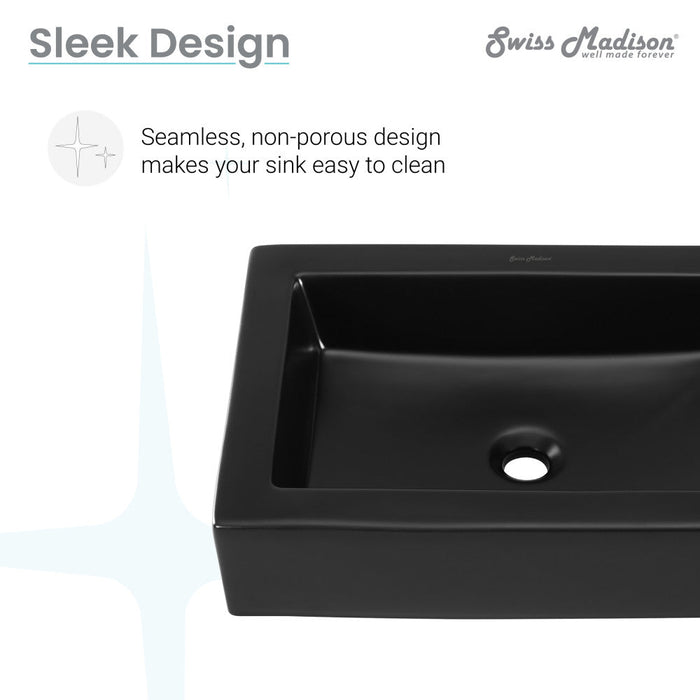 Swiss Madison Voltaire Ceramic Rectangle Vessel Sink, Matte Black - SM-VS282MB