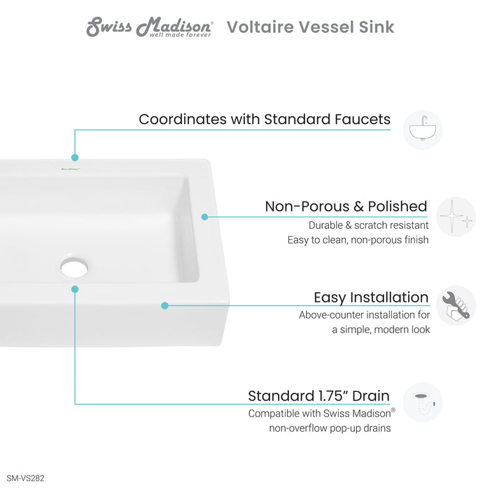 Swiss Madison Voltaire Ceramic Rectangle Vessel Sink - SM-VS282