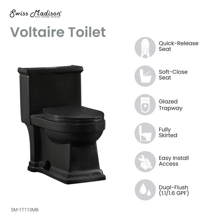 Swiss Madison Voltaire One-Piece Elongated Toilet Dual-Flush 1.1/1.6 gpf in Matte Black - SM-1T113MB