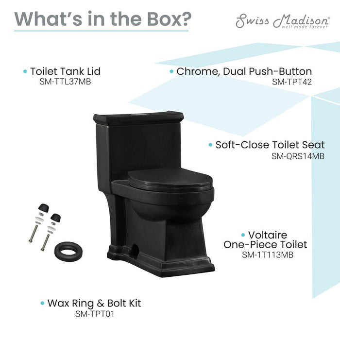 Swiss Madison Voltaire One-Piece Elongated Toilet Dual-Flush 1.1/1.6 gpf in Matte Black - SM-1T113MB