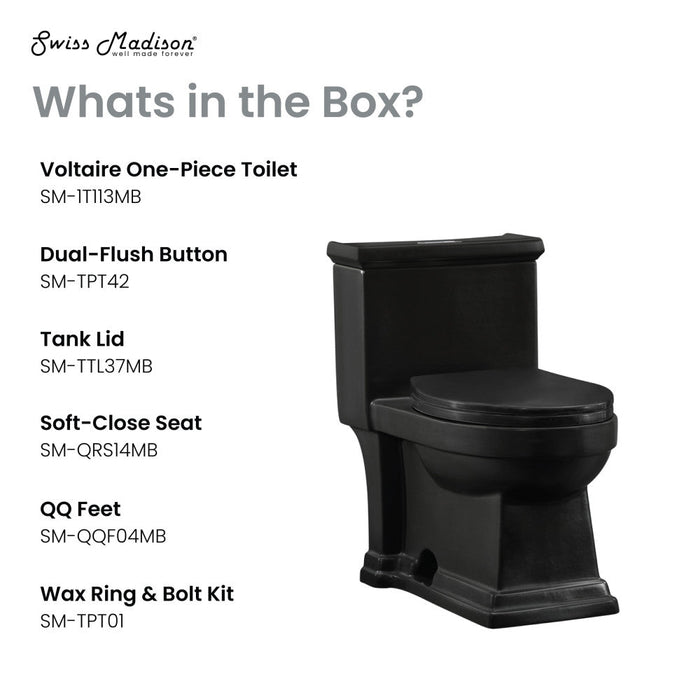 Swiss Madison Voltaire One-Piece Elongated Toilet Dual-Flush 1.1/1.6 gpf in Matte Black - SM-1T113MB