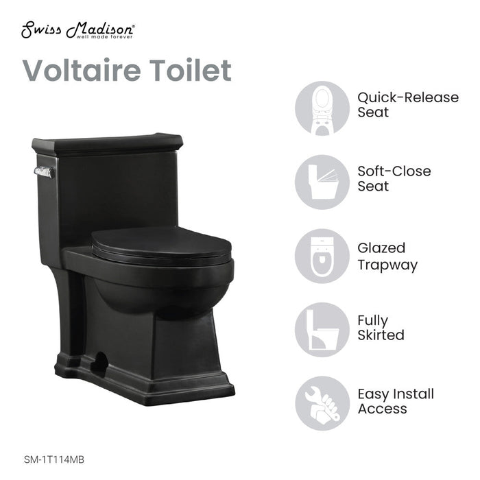 Swiss Madison Voltaire One-Piece Elongated Toilet Left Side Flush Handle 1.28 gpf in Matte Black - SM-1T114MB