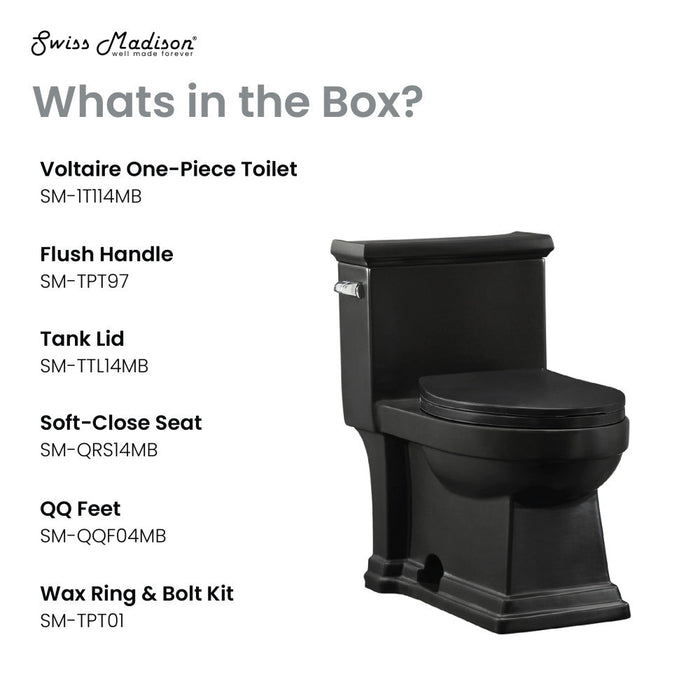 Swiss Madison Voltaire One-Piece Elongated Toilet Left Side Flush Handle 1.28 gpf in Matte Black - SM-1T114MB