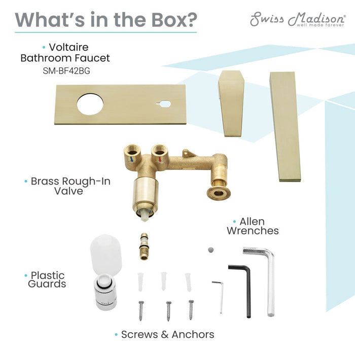 Swiss Madison Voltaire Single-Handle, Wall-Mount, Bathroom Faucet in Brushed Gold - SM-BF42BG