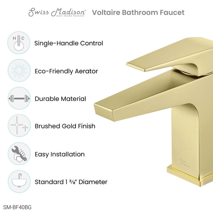 Swiss Madison Voltaire Single Hole, Single-Handle, Bathroom Faucet in Brushed Gold - SM-BF40BG