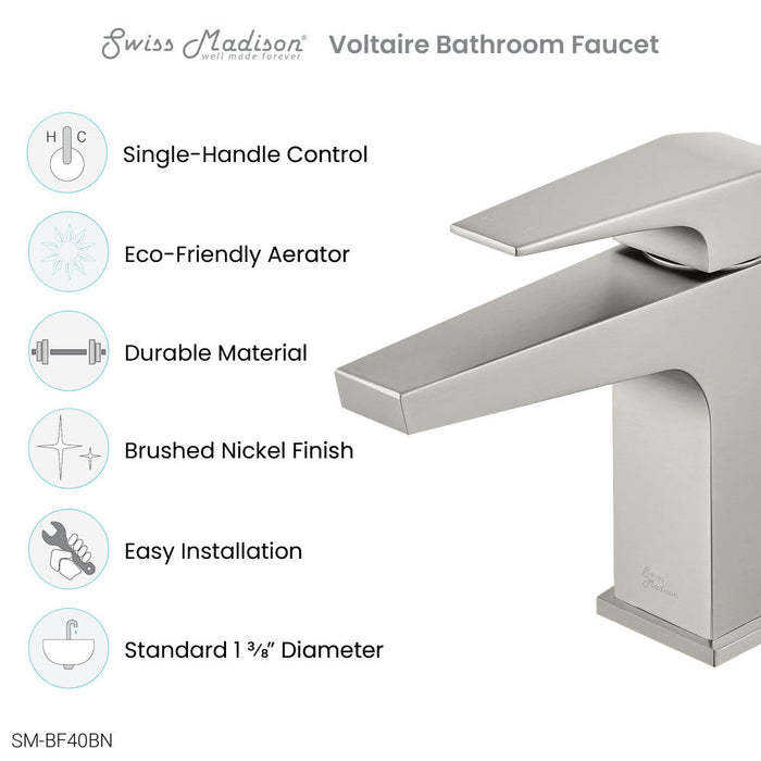 Swiss Madison Voltaire Single Hole, Single-Handle, Bathroom Faucet in Brushed Nickel - SM-BF40BN