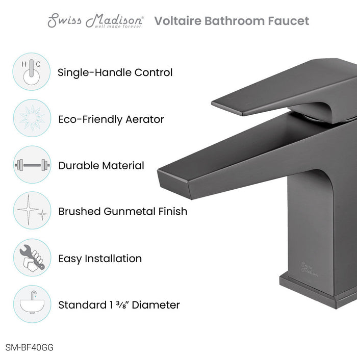 Swiss Madison Voltaire Single Hole, Single-Handle, Bathroom Faucet in Gunmetal Grey - SM-BF40GG