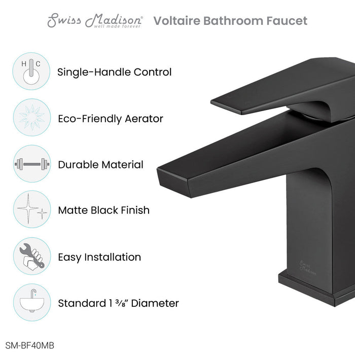 Swiss Madison Voltaire Single Hole, Single-Handle, Bathroom Faucet in Matte Black - SM-BF40MB