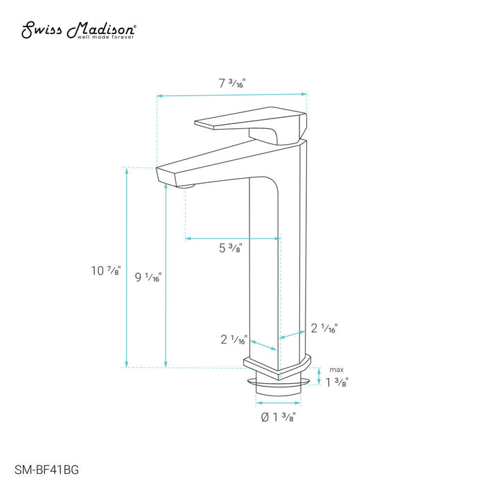 Swiss Madison Voltaire Single Hole, Single-Handle, High Arc Bathroom Faucet in Brushed Gold - SM-BF41BG