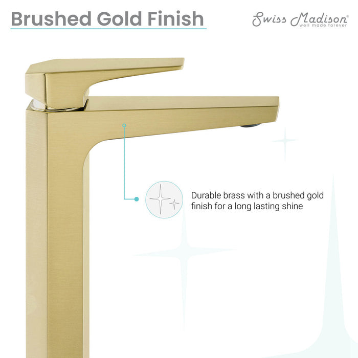 Swiss Madison Voltaire Single Hole, Single-Handle, High Arc Bathroom Faucet in Brushed Gold - SM-BF41BG