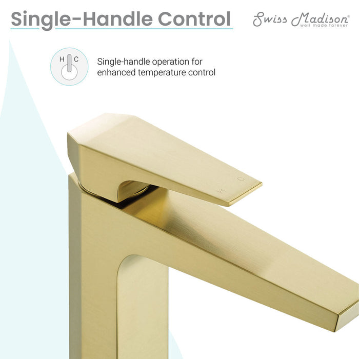 Swiss Madison Voltaire Single Hole, Single-Handle, High Arc Bathroom Faucet in Brushed Gold - SM-BF41BG