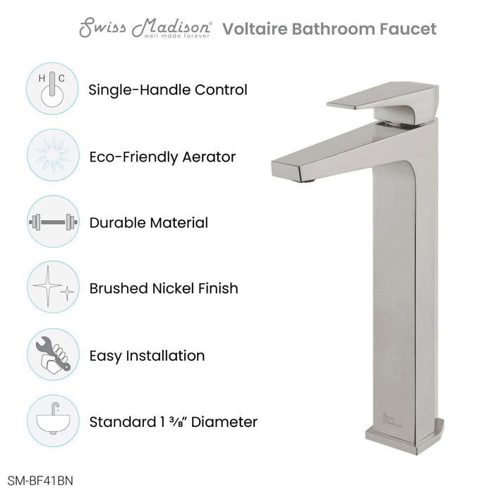 Swiss Madison Voltaire Single Hole, Single-Handle, High Arc Bathroom Faucet in Brushed Nickel - SM-BF41BN