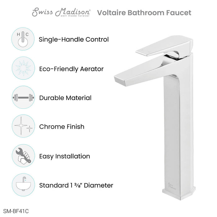 Swiss Madison Voltaire Single Hole, Single-Handle, High Arc Bathroom Faucet in Chrome - SM-BF41C