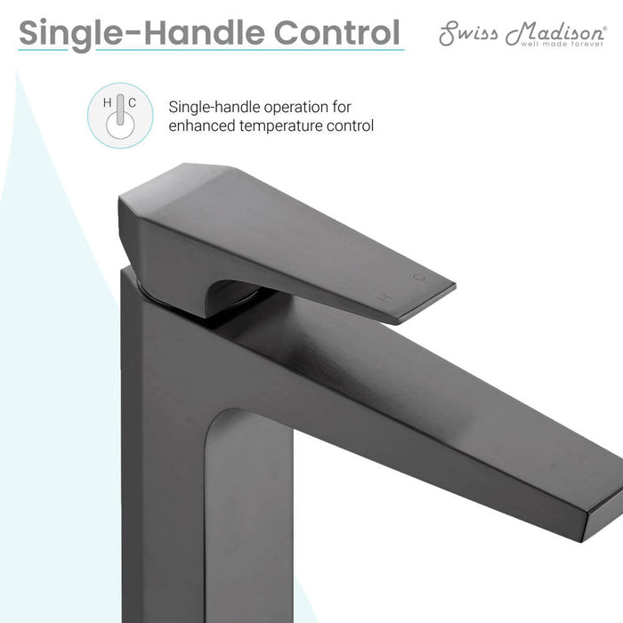 Swiss Madison Voltaire Single Hole, Single-Handle, High Arc Bathroom Faucet in Gunmetal Grey - SM-BF41GG